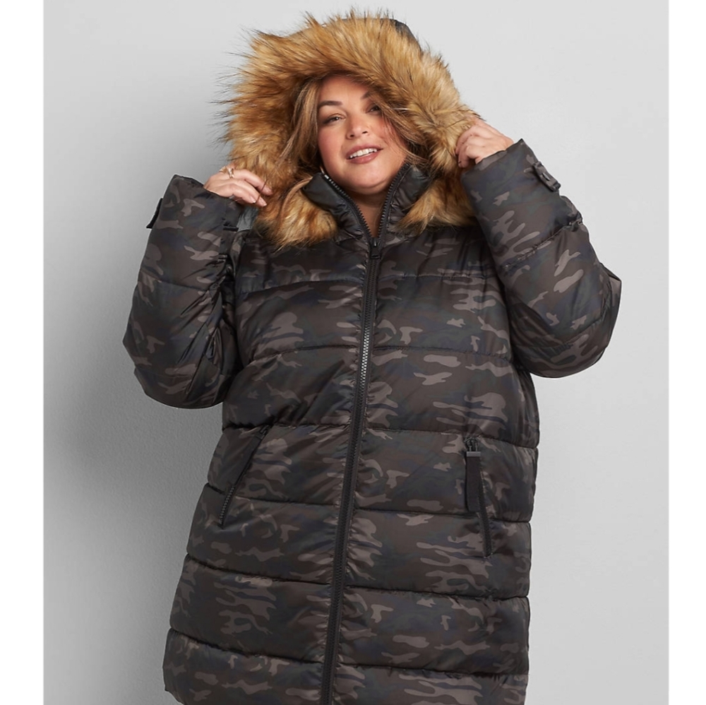 Lane Bryant Camo Puffer Coat with Hood 18/20